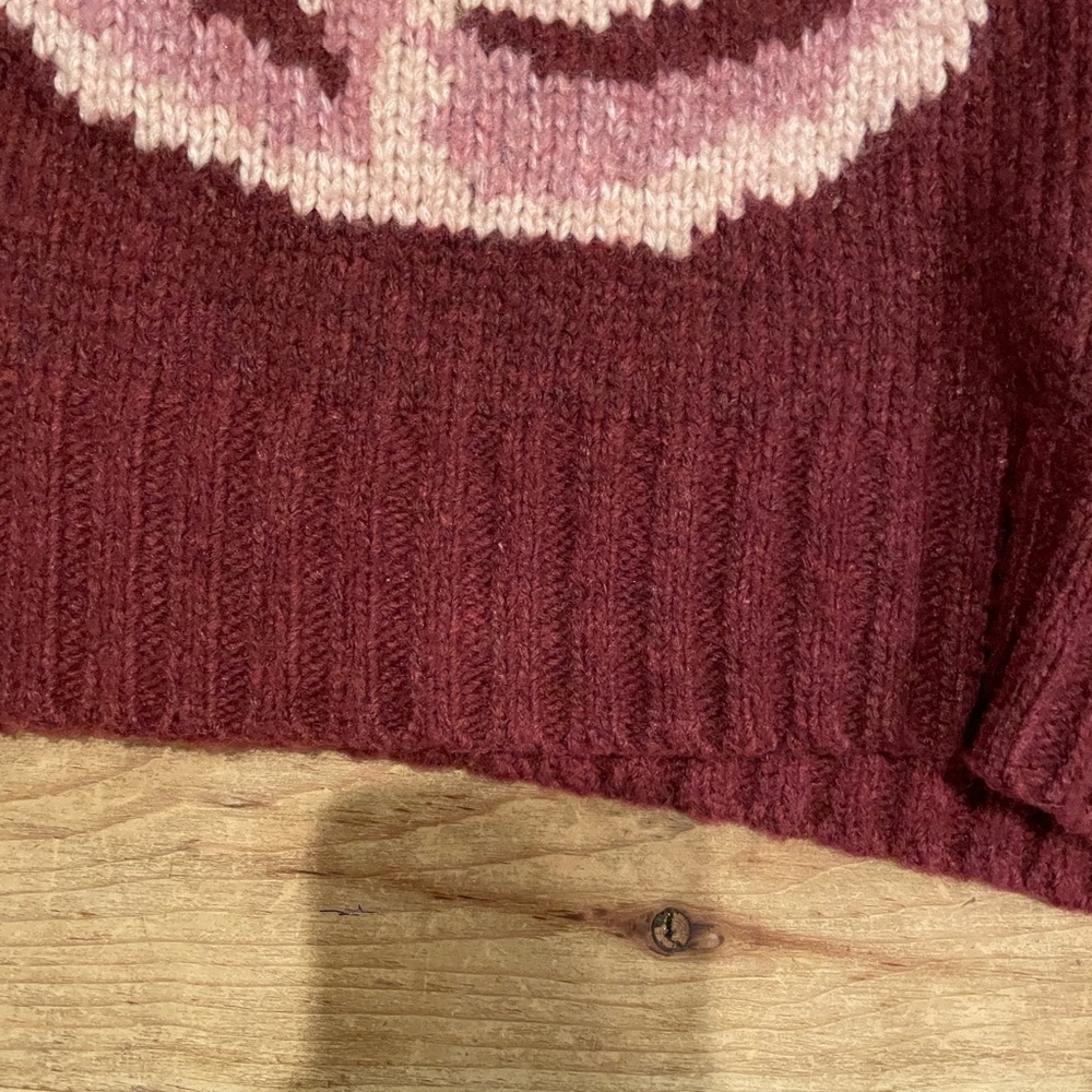 NWT Sincerly Jules Burgundy Pink Cream Crop Sweater Rosette Barrette Duo M - Picture 8 of 8